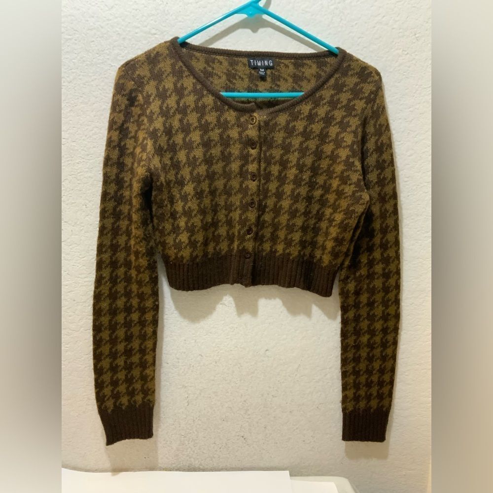 Timing Houndstooth pattern cropped cardigan size M